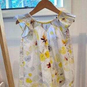 BABY DIOR Spring Floral Smocked Cotton Dress - 12M